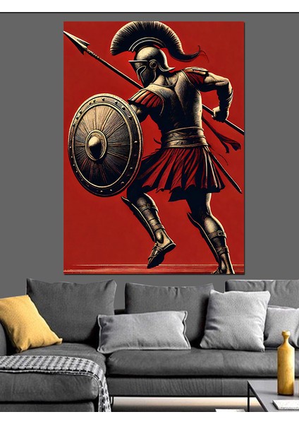 Kalkanlı ve Mızraklı Savaşçı Dekoratif Kanvas - Mdf Ahşap Tablo fırsatları