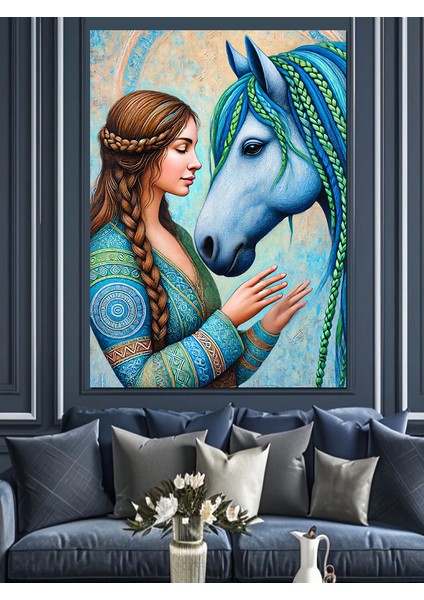 At ve Kadın Figürü Dekoratif Kanvas - Mdf Ahşap Tablo