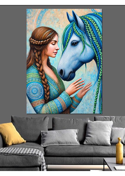 At ve Kadın Figürü Dekoratif Kanvas - Mdf Ahşap Tablo fiyatları