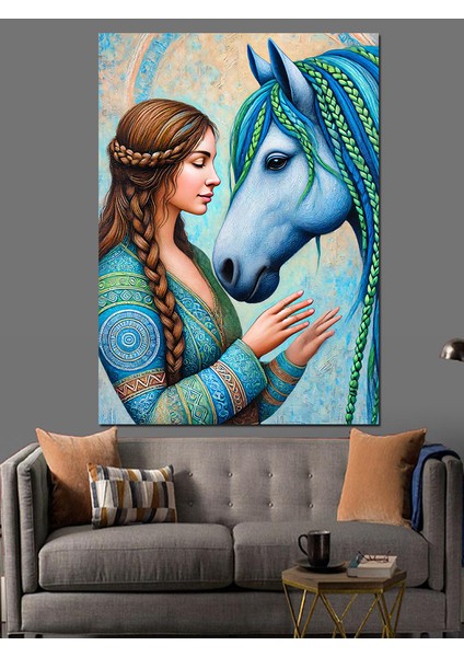 At ve Kadın Figürü Dekoratif Kanvas - Mdf Ahşap Tablo modelleri