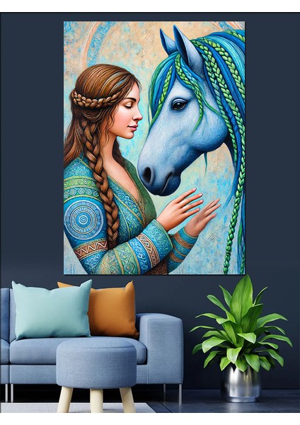 At ve Kadın Figürü Dekoratif Kanvas - Mdf Ahşap Tablo fırsatları