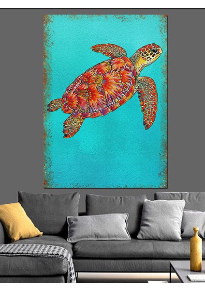 Renkli Deniz Kaplumbağası Dekoratif Kanvas - Mdf Ahşap Tablo fiyatları