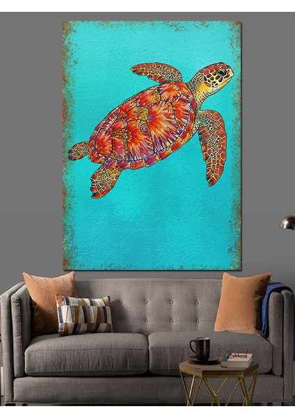 Renkli Deniz Kaplumbağası Dekoratif Kanvas - Mdf Ahşap Tablo modelleri