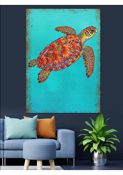 Renkli Deniz Kaplumbağası Dekoratif Kanvas - Mdf Ahşap Tablo fırsatları