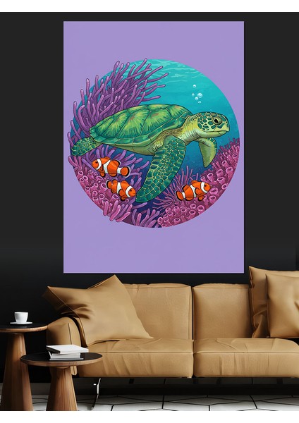 Renkli Deniz Kaplumbağası Dekoratif Kanvas - Mdf Ahşap Tablo fiyatları