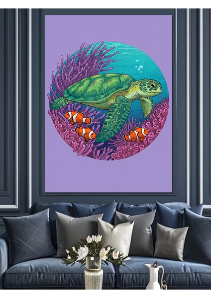 Renkli Deniz Kaplumbağası Dekoratif Kanvas - Mdf Ahşap Tablo modelleri