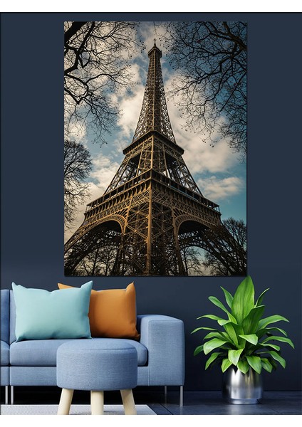 Eiffel Kulesi ve Gökyüzü Dekoratif Kanvas - Mdf Ahşap Tablo