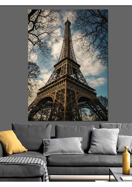 Eiffel Kulesi ve Gökyüzü Dekoratif Kanvas - Mdf Ahşap Tablo fırsatları
