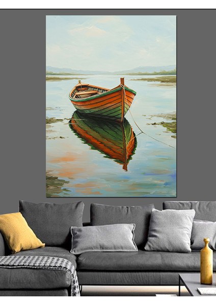 Gölde Yüzen Kayık Dekoratif Kanvas - Mdf Ahşap Tablo fiyatları