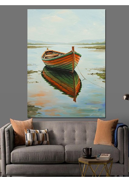 Gölde Yüzen Kayık Dekoratif Kanvas - Mdf Ahşap Tablo modelleri