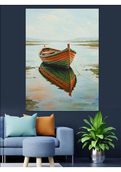 Gölde Yüzen Kayık Dekoratif Kanvas - Mdf Ahşap Tablo fırsatları