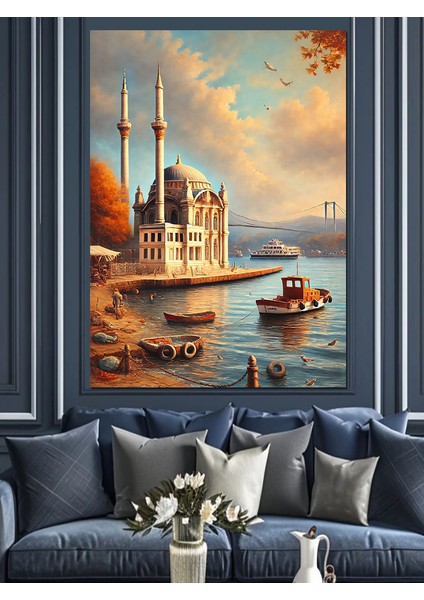 Camii ve Deniz Kıyısı Dekoratif Kanvas - Mdf Ahşap Tablo
