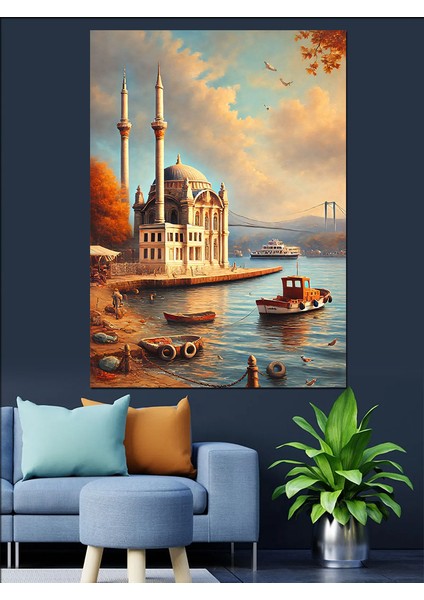 Camii ve Deniz Kıyısı Dekoratif Kanvas - Mdf Ahşap Tablo fırsatları