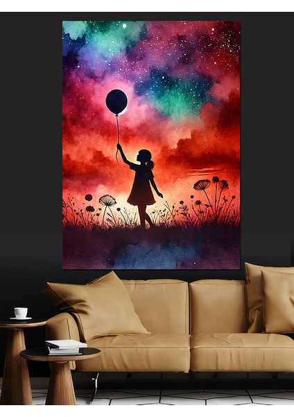 Balonlu Kız ve Gökyüzü Dekoratif Kanvas - Mdf Ahşap Tablo