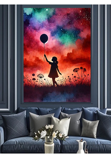 Balonlu Kız ve Gökyüzü Dekoratif Kanvas - Mdf Ahşap Tablo fiyatları