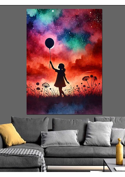 Balonlu Kız ve Gökyüzü Dekoratif Kanvas - Mdf Ahşap Tablo modelleri