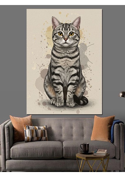 Sevimli Kedi Çizimi Dekoratif Kanvas - Mdf Ahşap Tablo fiyatları