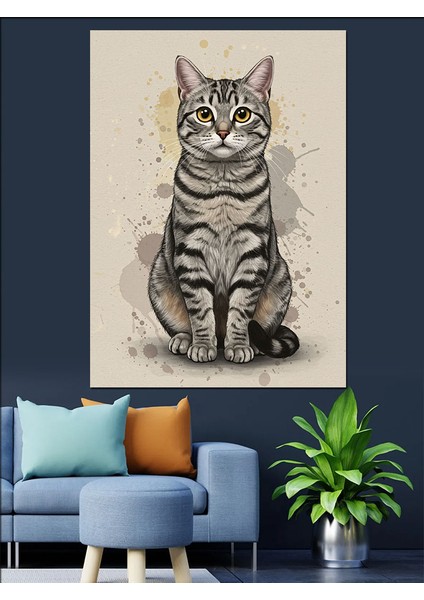 Sevimli Kedi Çizimi Dekoratif Kanvas - Mdf Ahşap Tablo modelleri