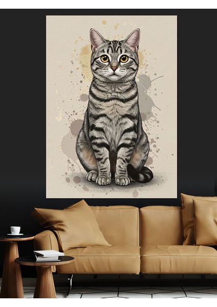 Sevimli Kedi Çizimi Dekoratif Kanvas - Mdf Ahşap Tablo fırsatları