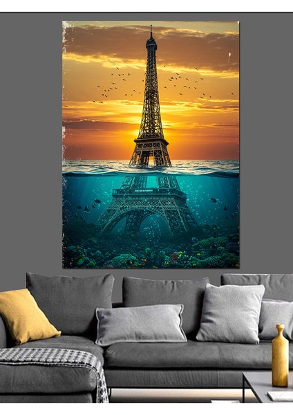 Su Altında Eiffel Kulesi Dekoratif Kanvas - Mdf Ahşap Tablo modelleri