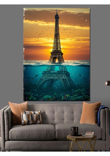 Su Altında Eiffel Kulesi Dekoratif Kanvas - Mdf Ahşap Tablo fırsatları