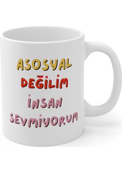 Asosyal Değilim, Insan Sevmiyorum Hediyelik Baskılı Porselen Beyaz Lüks Kupa Bardak