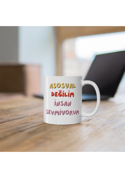 Asosyal Değilim, Insan Sevmiyorum Hediyelik Baskılı Porselen Beyaz Lüks Kupa Bardak modelleri