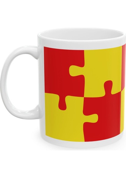 Sarı Kırmızı Puzzle Desenli Hediyelik Baskılı Porselen Beyaz Lüks Kupa Bardak fiyatları