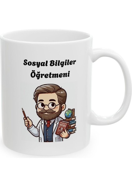 Erkek Sosyal Bilgiler Öğretmeni Hediyelik Baskılı Porselen Beyaz Lüks Kupa Bardak