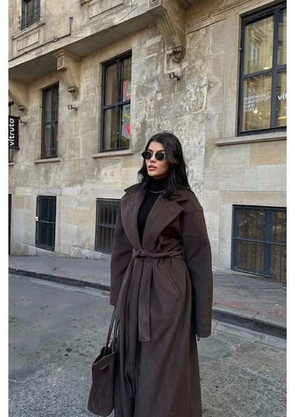 Kaşe Kaban Maxi Kahverengi