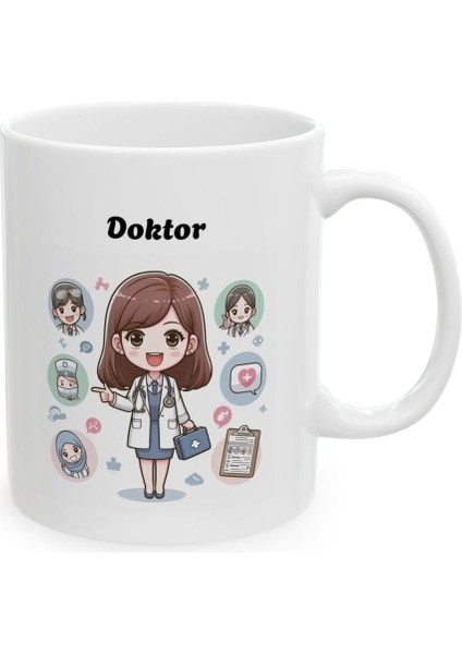 Kadın Doktor Hediyelik Baskılı Porselen Beyaz Lüks Kupa Bardak