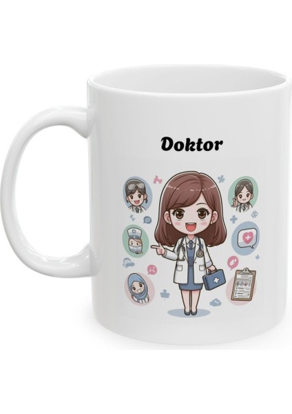 Kadın Doktor Hediyelik Baskılı Porselen Beyaz Lüks Kupa Bardak modelleri