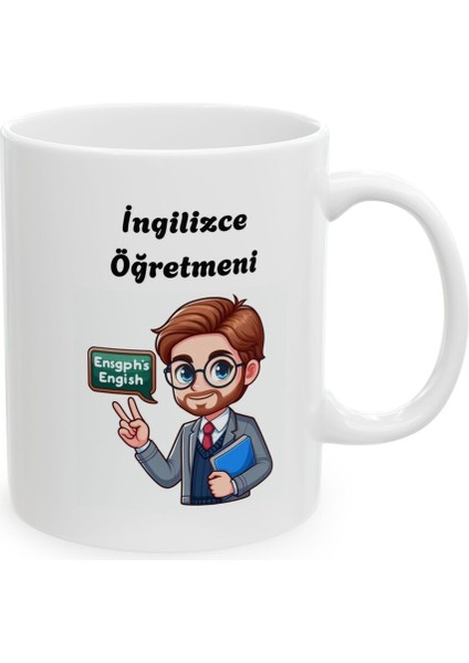 Erkek Ingilizce Öğretmeni Hediyelik Baskılı Porselen Beyaz Lüks Kupa Bardak