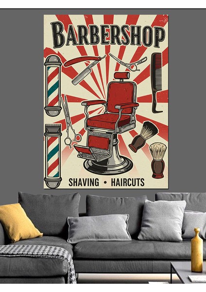 Berber Dükkanı Retro Posteri Dekoratif Kanvas - Mdf Ahşap Tablo
