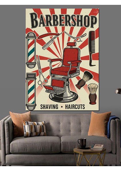 Berber Dükkanı Retro Posteri Dekoratif Kanvas - Mdf Ahşap Tablo fiyatları