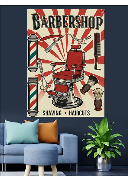 Berber Dükkanı Retro Posteri Dekoratif Kanvas - Mdf Ahşap Tablo modelleri