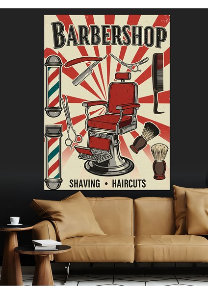 Berber Dükkanı Retro Posteri Dekoratif Kanvas - Mdf Ahşap Tablo fırsatları