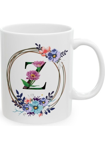 Z Harf Baskılı Hediyelik Baskılı Porselen Beyaz Lüks Kupa Bardak