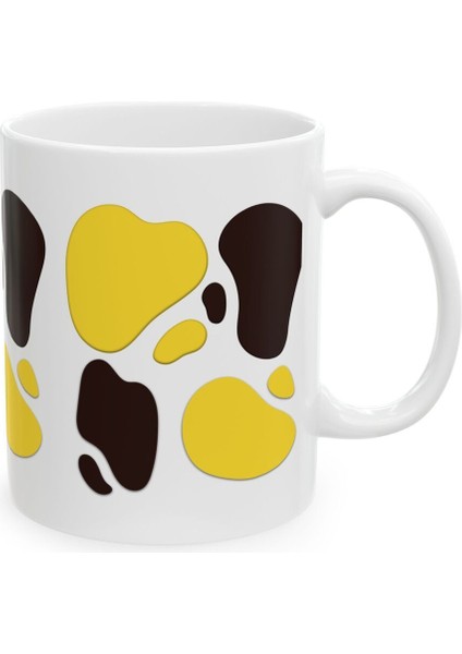 Sarı Siyah Damlalar Desenli Hediyelik Baskılı Porselen Beyaz Lüks Kupa Bardak