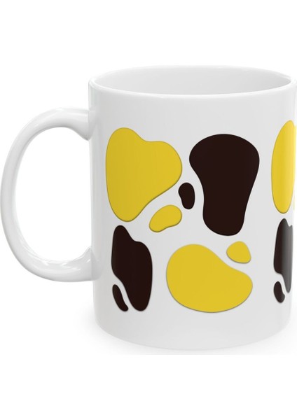 Sarı Siyah Damlalar Desenli Hediyelik Baskılı Porselen Beyaz Lüks Kupa Bardak fiyatları