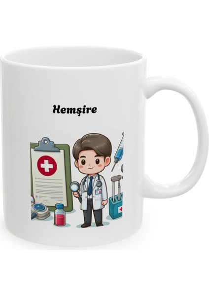 Erkek Hemşire Hediyelik Baskılı Porselen Beyaz Lüks Kupa Bardak