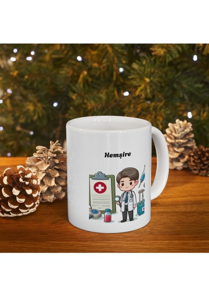 Erkek Hemşire Hediyelik Baskılı Porselen Beyaz Lüks Kupa Bardak modelleri