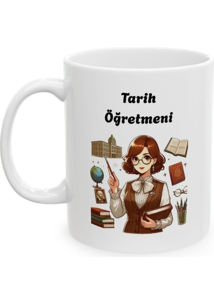 Kadın Tarih Öğretmeni Hediyelik Baskılı Porselen Beyaz Lüks Kupa Bardak fiyatları