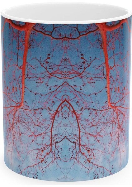 Sonbahar Kırmızı Mavi Tema Baskılı Porselen Beyaz Lüks Kupa Bardak 1 Adet fiyatları