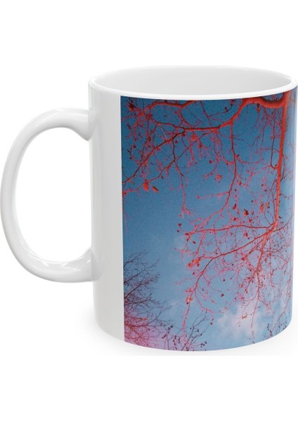 Sonbahar Kırmızı Mavi Tema Baskılı Porselen Beyaz Lüks Kupa Bardak 1 Adet modelleri
