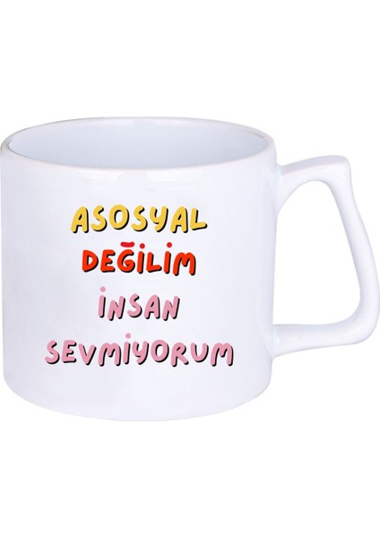 Asosyal Değilim Insan Sevmiyorum Hediyelik Baskılı Porselen Beyaz Lüks Latte Fincanı