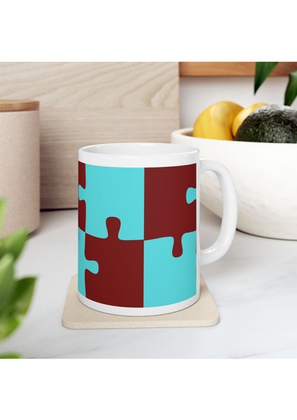 Bordo Mavi Puzzle Desenli Hediyelik Baskılı Porselen Beyaz Lüks Kupa Bardak modelleri