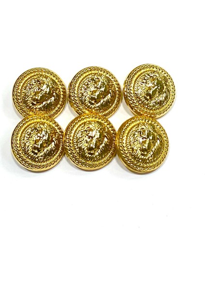 Kaban Mont Düğmesi/ Aslan Model / Gold / 6 Lı Set / 2,8 Cm