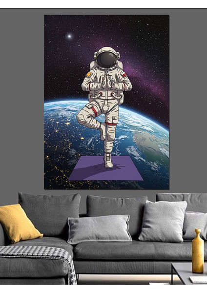 Uzayda Astronot Dekoratif Kanvas - Mdf Ahşap Tablo