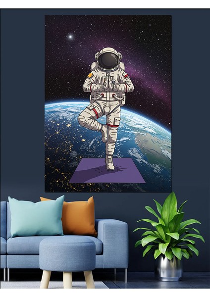 Uzayda Astronot Dekoratif Kanvas - Mdf Ahşap Tablo